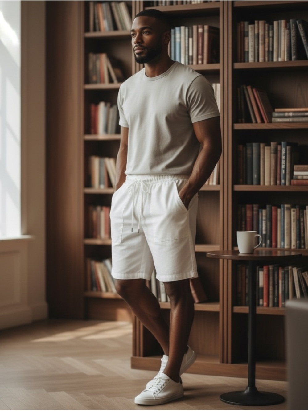 Men's White Drawstring Casual Shorts